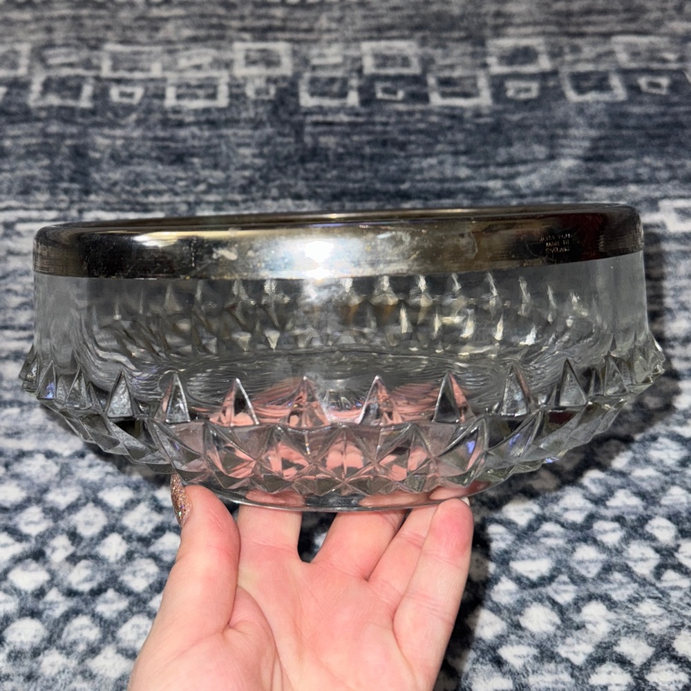 Vintage Genuine Crystal Bowl with Silver-plated Rim (Made In England) - Picture 5 of 16